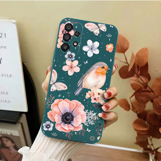 Samsung Galaxy A72 Cover - Dark Green - D1 - ONation Nature Floral Series - HQ Liquid Silicone Soft Case