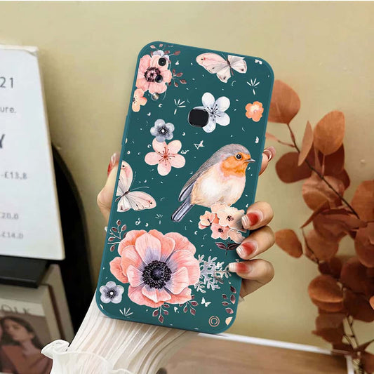 Samsung Galaxy A10s Cover - Dark Green - D1 - ONation Nature Floral Series - HQ Liquid Silicone Soft Case