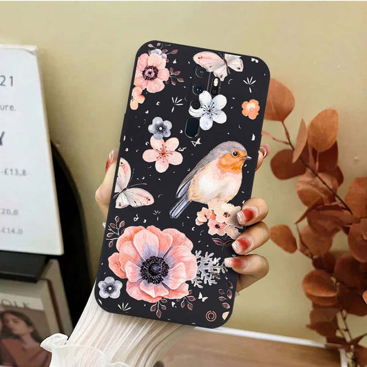 Oppo A9 2020 Cover - Black - D1 - ONation Nature Floral Series - HQ Liquid Silicone Soft Case