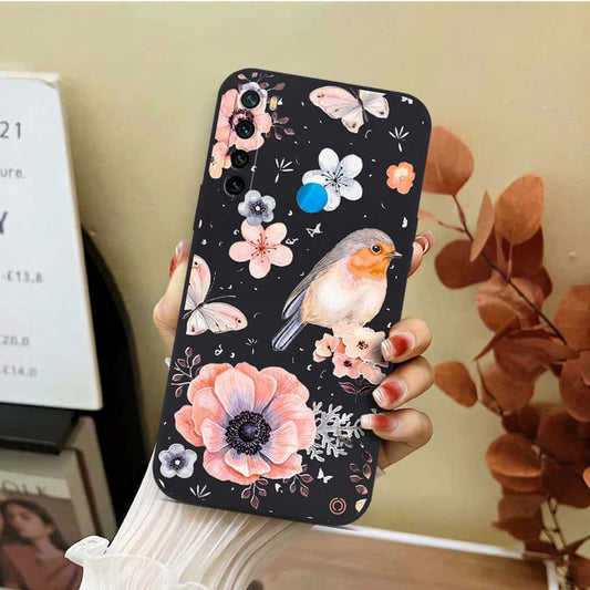 Xiaomi Redmi Note 8 2021 Cover - Black - D1 - ONation Nature Floral Series - HQ Liquid Silicone Soft Case