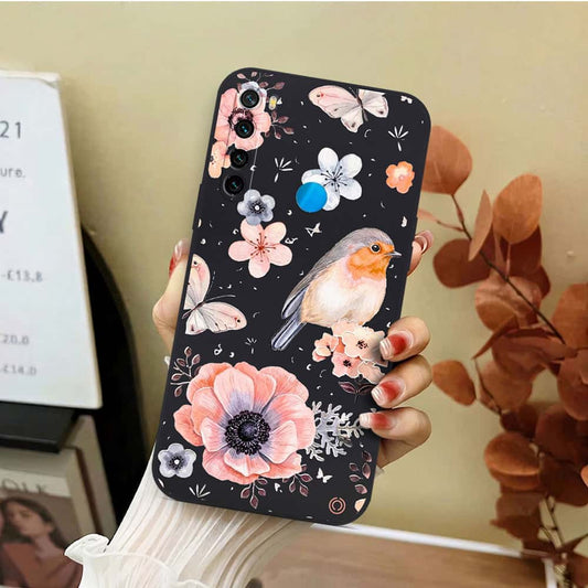 Xiaomi Redmi Note 8 Cover - Black - D1 - ONation Nature Floral Series - HQ Liquid Silicone Soft Case