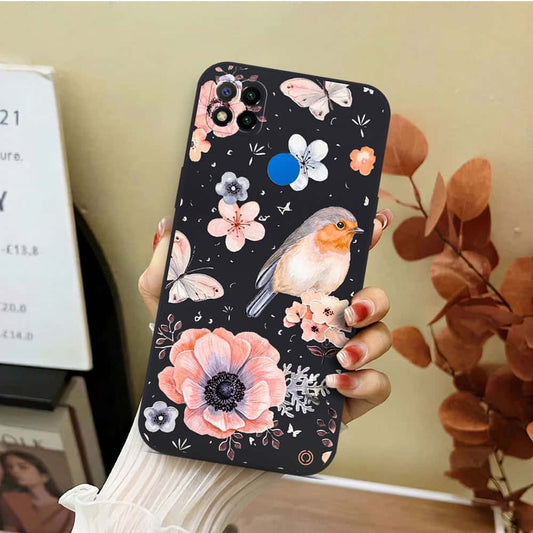 Xiaomi Redmi 10A Cover - Black - D1 - ONation Nature Floral Series - HQ Liquid Silicone Soft Case