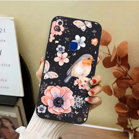 Vivo Y12a Cover - Black - D1 - ONation Nature Floral Series - HQ Liquid Silicone Soft Case