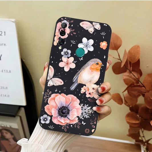 Huawei Y9 Prime 2019 Cover - Black - D1 - ONation Nature Floral Series - HQ Liquid Silicone Soft Case