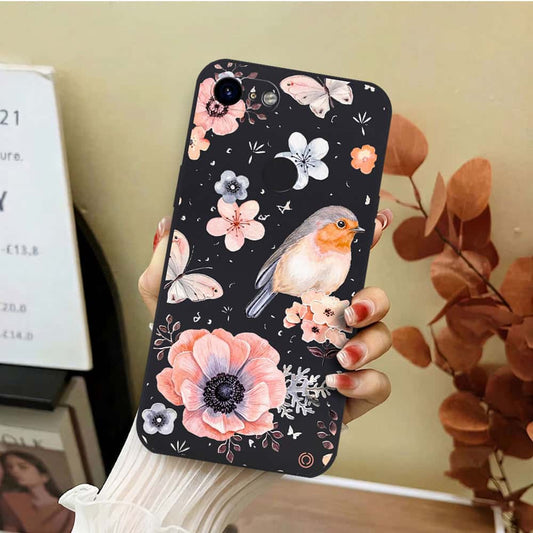 Google Pixel 3 XL Cover - Black - D1 - ONation Nature Floral Series - HQ Liquid Silicone Soft Case