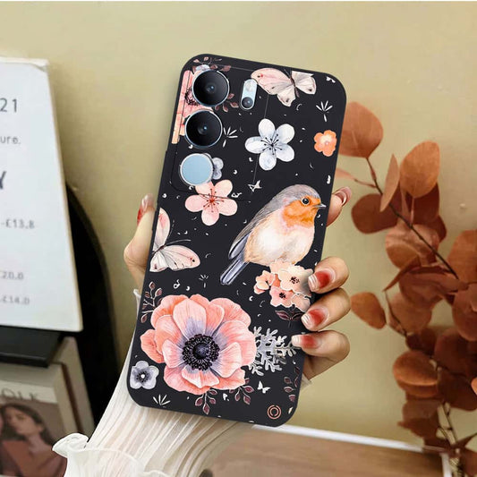 Vivo S17 Cover - Black - D1 - ONation Nature Floral Series - HQ Liquid Silicone Soft Case