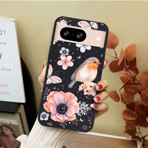 Google Pixel 8 Cover - Black - D1 - ONation Nature Floral Series - HQ Liquid Silicone Soft Case