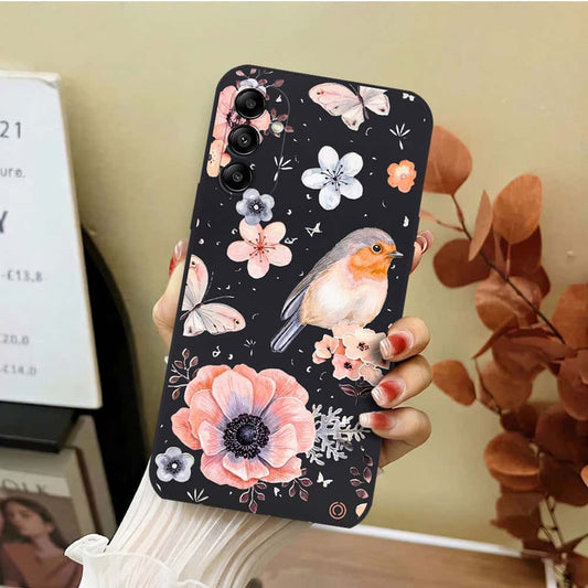 Samsung Galaxy A14 5G Cover - Black - D1 - ONation Nature Floral Series - HQ Liquid Silicone Soft Case