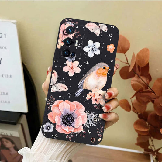 Vivo X70 Pro Cover - Black - D1 - ONation Nature Floral Series - HQ Liquid Silicone Soft Case