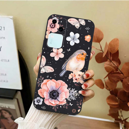 Vivo V30 Cover - Black - D1 - ONation Nature Floral Series - HQ Liquid Silicone Soft Case