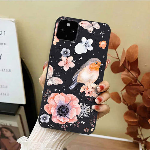 Google Pixel 5a 5G Cover - Black - D1 - ONation Nature Floral Series - HQ Liquid Silicone Soft Case