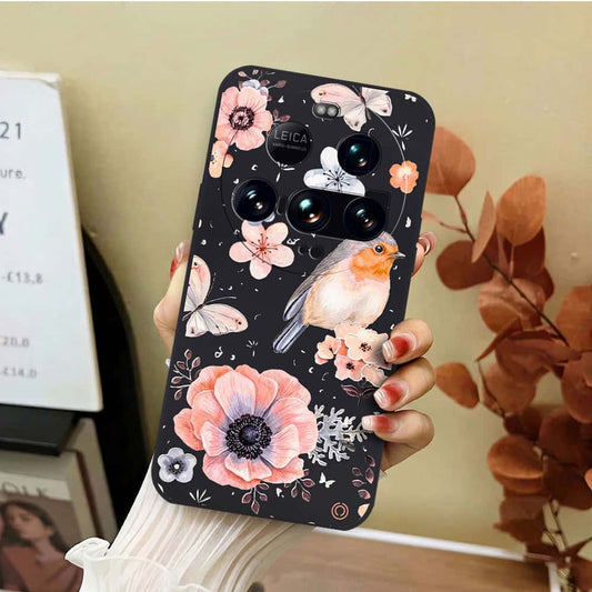 Xiaomi 15 Ultra Cover - Black - D1 - ONation Nature Floral Series - HQ Liquid Silicone Soft Case