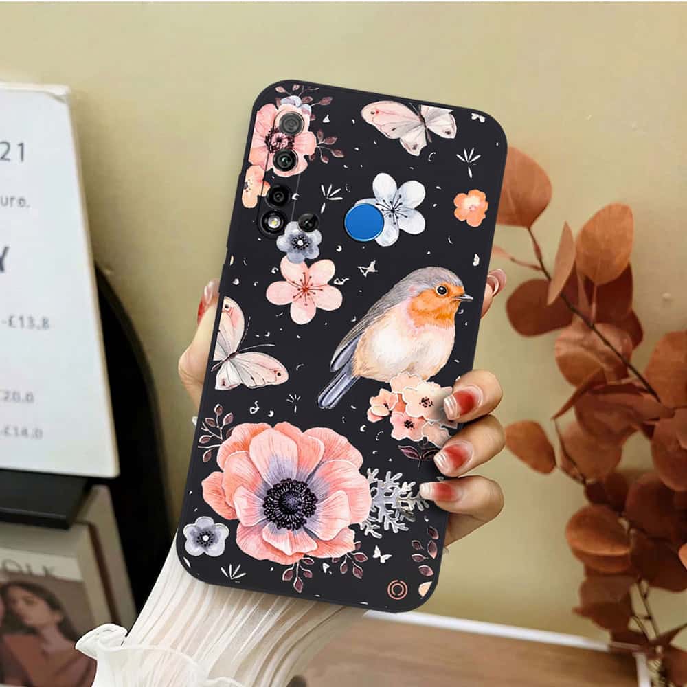 Huawei Nova 5i Cover - Black - D1 - ONation Nature Floral Series - HQ Liquid Silicone Soft Case
