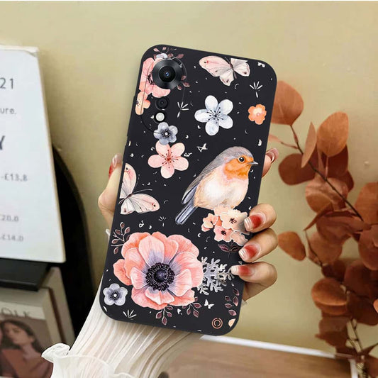 Oppo A58 4G Cover - Black - D1 - ONation Nature Floral Series - HQ Liquid Silicone Soft Case
