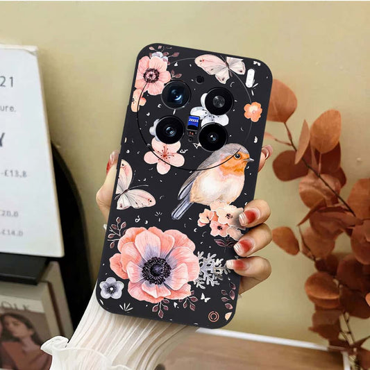 Vivo X200 Pro Cover - Black - D1 - ONation Nature Floral Series - HQ Liquid Silicone Soft Case