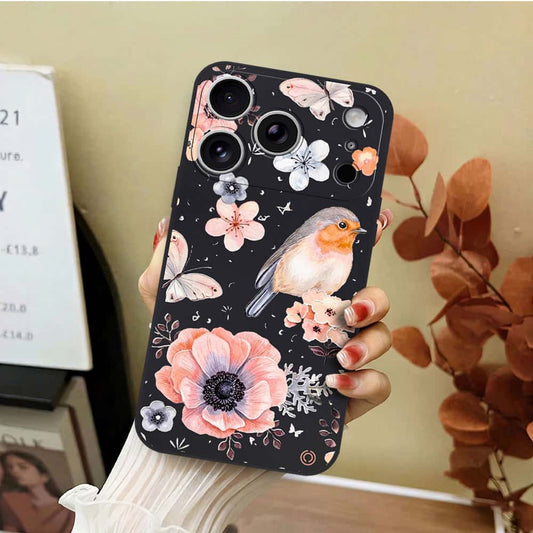 iPhone 17 Pro Cover - Black - D1 - ONation Nature Floral Series - HQ Liquid Silicone Soft Case