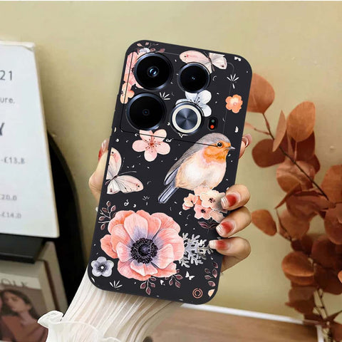 Infinix Note 40 Cover - Black - D1 - ONation Nature Floral Series - HQ Liquid Silicone Soft Case