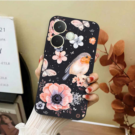 Oppo A5 Pro 4G Cover - Black - D1 - ONation Nature Floral Series - HQ Liquid Silicone Soft Case