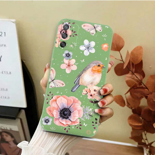 Oppo Reno 6 Lite Cover - Light Green - D1 - ONation Nature Floral Series - HQ Liquid Silicone Soft Case