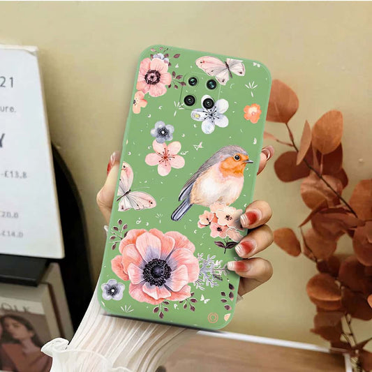 Xiaomi Redmi Note 9S Cover - Light Green - D1 - ONation Nature Floral Series - HQ Liquid Silicone Soft Case