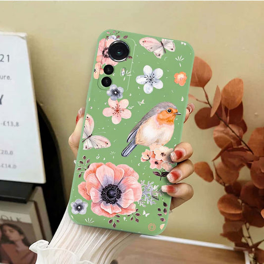 Xiaomi 12S Cover - Light Green - D1 - ONation Nature Floral Series - HQ Liquid Silicone Soft Case