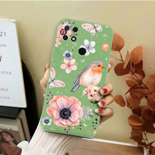 Xiaomi Redmi 10C Cover - Light Green - D1 - ONation Nature Floral Series - HQ Liquid Silicone Soft Case