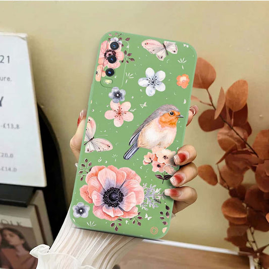 Vivo Y20i Cover - Light Green - D1 - ONation Nature Floral Series - HQ Liquid Silicone Soft Case