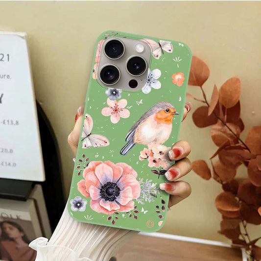 iPhone 15 Pro Max Cover - Light Green - D1 - ONation Nature Floral Series - HQ Liquid Silicone Soft Case