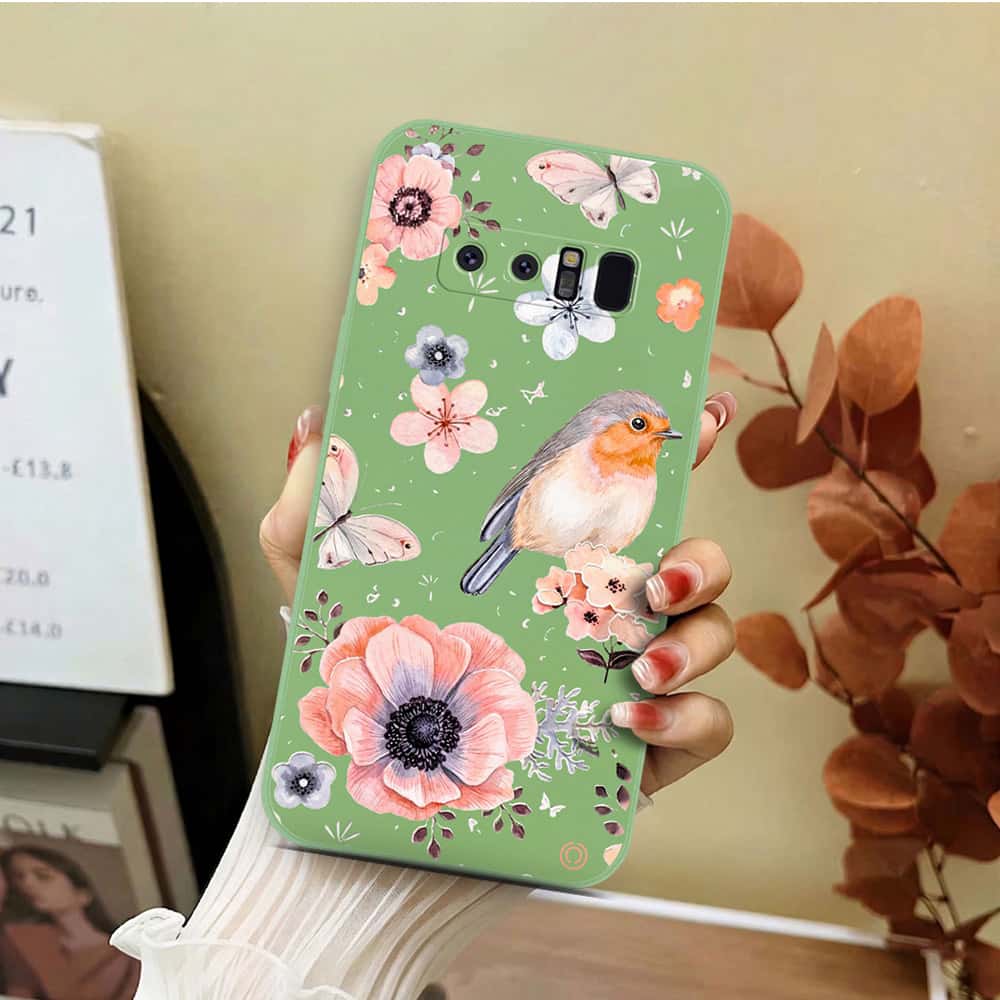 Samsung Galaxy Note 8 Cover - Light Green - D1 - ONation Nature Floral Series - HQ Liquid Silicone Soft Case