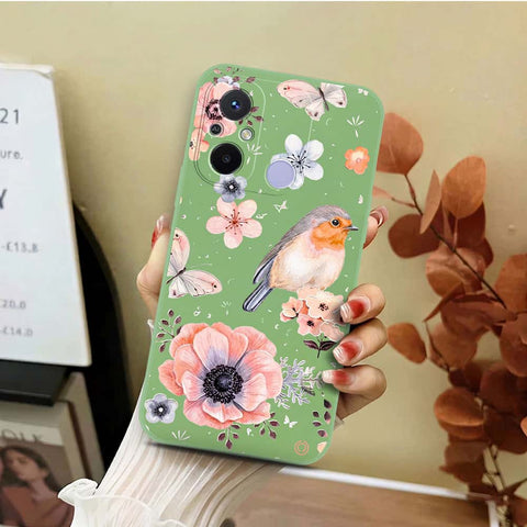 Xiaomi Redmi 12C Cover - Light Green - D1 - ONation Nature Floral Series - HQ Liquid Silicone Soft Case
