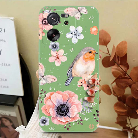 Xiaomi Redmi K60 Ultra Cover - Light Green - D1 - ONation Nature Floral Series - HQ Liquid Silicone Soft Case