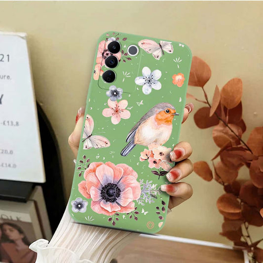 Vivo V27e Cover - Light Green - D1 - ONation Nature Floral Series - HQ Liquid Silicone Soft Case