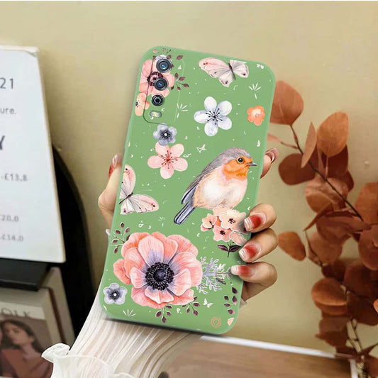 Vivo Y11s Cover - Light Green - D1 - ONation Nature Floral Series - HQ Liquid Silicone Soft Case