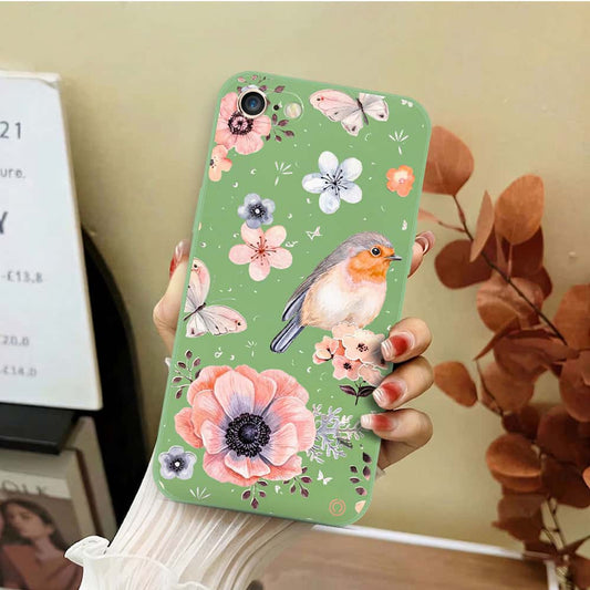 iPhone SE 2022 Cover - Light Green - D1 - ONation Nature Floral Series - HQ Liquid Silicone Soft Case