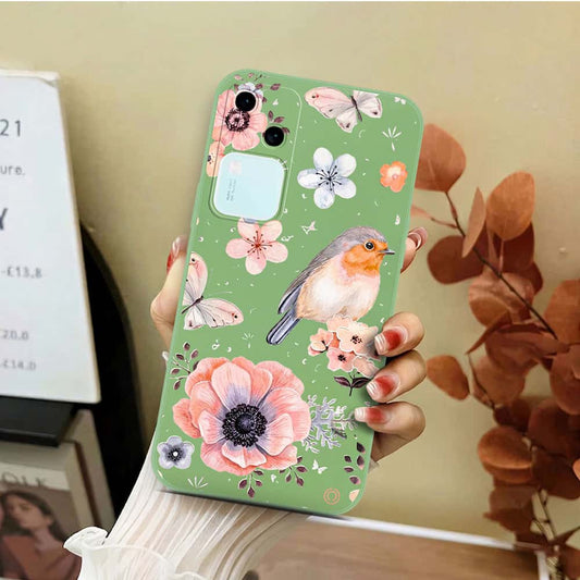 Vivo V30 Cover - Light Green - D1 - ONation Nature Floral Series - HQ Liquid Silicone Soft Case