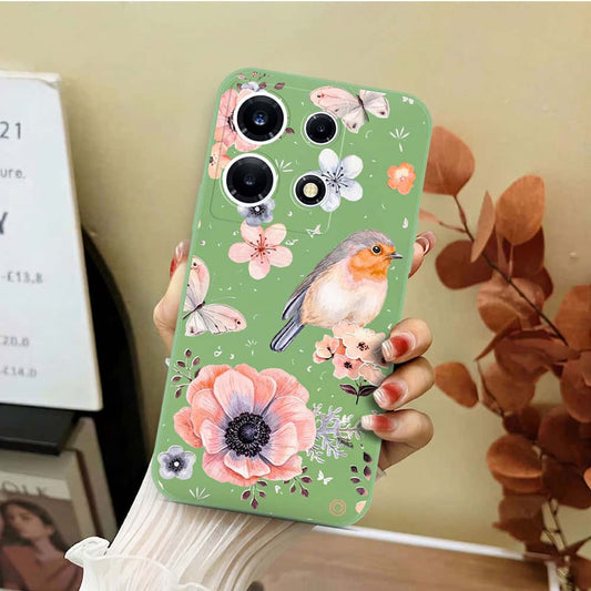 Infinix Note 30 Cover - Light Green - D1 - ONation Nature Floral Series - HQ Liquid Silicone Soft Case