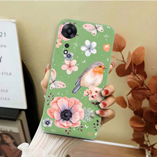 Oppo A58 4G Cover - Light Green - D1 - ONation Nature Floral Series - HQ Liquid Silicone Soft Case