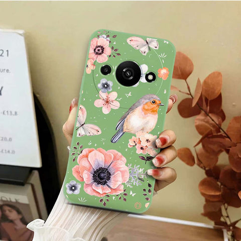 Xiaomi Redmi Note 13  Cover - Light Green - D1 - ONation Nature Floral Series - HQ Liquid Silicone Soft Case