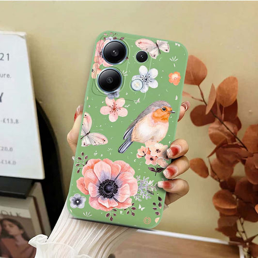 Xiaomi Redmi Note 13 Pro 4G  Cover - Light Green - D1 - ONation Nature Floral Series - HQ Liquid Silicone Soft Case