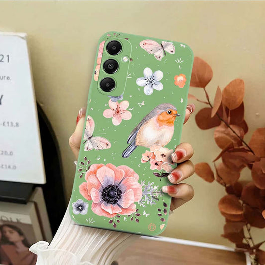 Samsung Galaxy A15 5G Cover - Light Green - D1 - ONation Nature Floral Series - HQ Liquid Silicone Soft Case