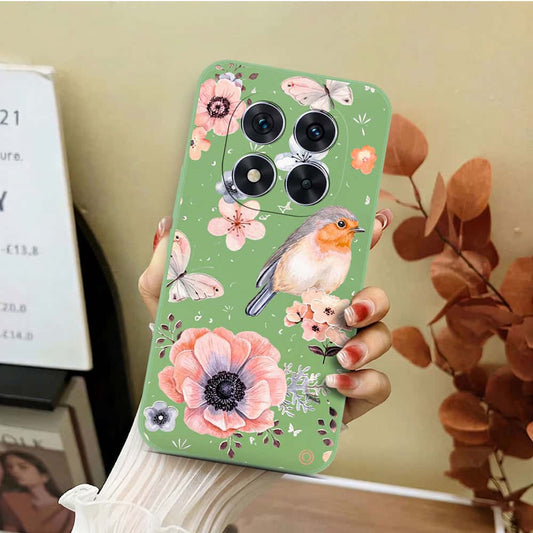 Xiaomi Redmi Note 14 Pro Plus 5G Cover - Light Green - D1 - ONation Nature Floral Series - HQ Liquid Silicone Soft Case