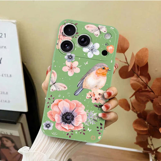iPhone 17 Pro Max Cover - Light Green - D1 - ONation Nature Floral Series - HQ Liquid Silicone Soft Case