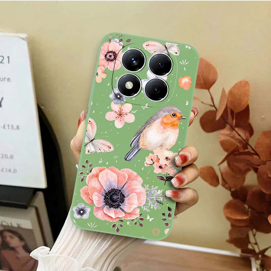 Xiaomi Redmi Note 14 Pro 4G Cover - Light Green - D1 - ONation Nature Floral Series - HQ Liquid Silicone Soft Case