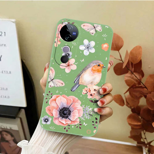 Vivo S19 Cover - Light Green - D1 - ONation Nature Floral Series - HQ Liquid Silicone Soft Case