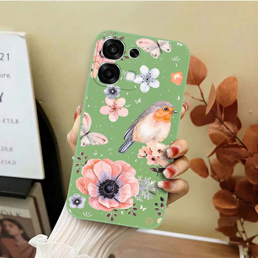 Oppo A6 Pro 5G Cover - Light Green - D1 - ONation Nature Floral Series - HQ Liquid Silicone Soft Case
