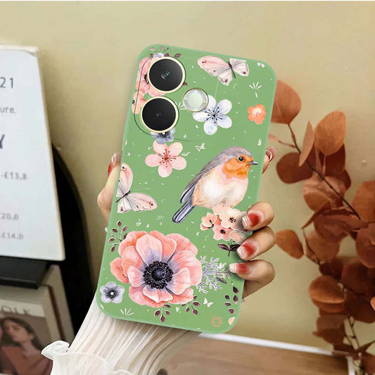Oppo A5 Pro 4G Cover - Light Green - D1 - ONation Nature Floral Series - HQ Liquid Silicone Soft Case