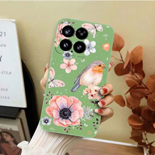 Xiaomi 15 Cover - Light Green - D1 - ONation Nature Floral Series - HQ Liquid Silicone Soft Case