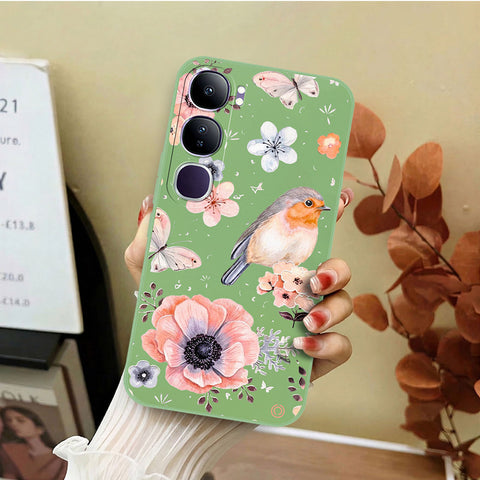 Vivo Y300 Cover - Light Green - D1 - ONation Nature Floral Series - HQ Liquid Silicone Soft Case