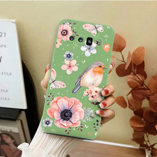 Samsung Galaxy S10 Plus Cover - Light Green - D1 - ONation Nature Floral Series - HQ Liquid Silicone Soft Case