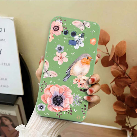 Samsung Galaxy Note 9 Cover - Light Green - D1 - ONation Nature Floral Series - HQ Liquid Silicone Soft Case